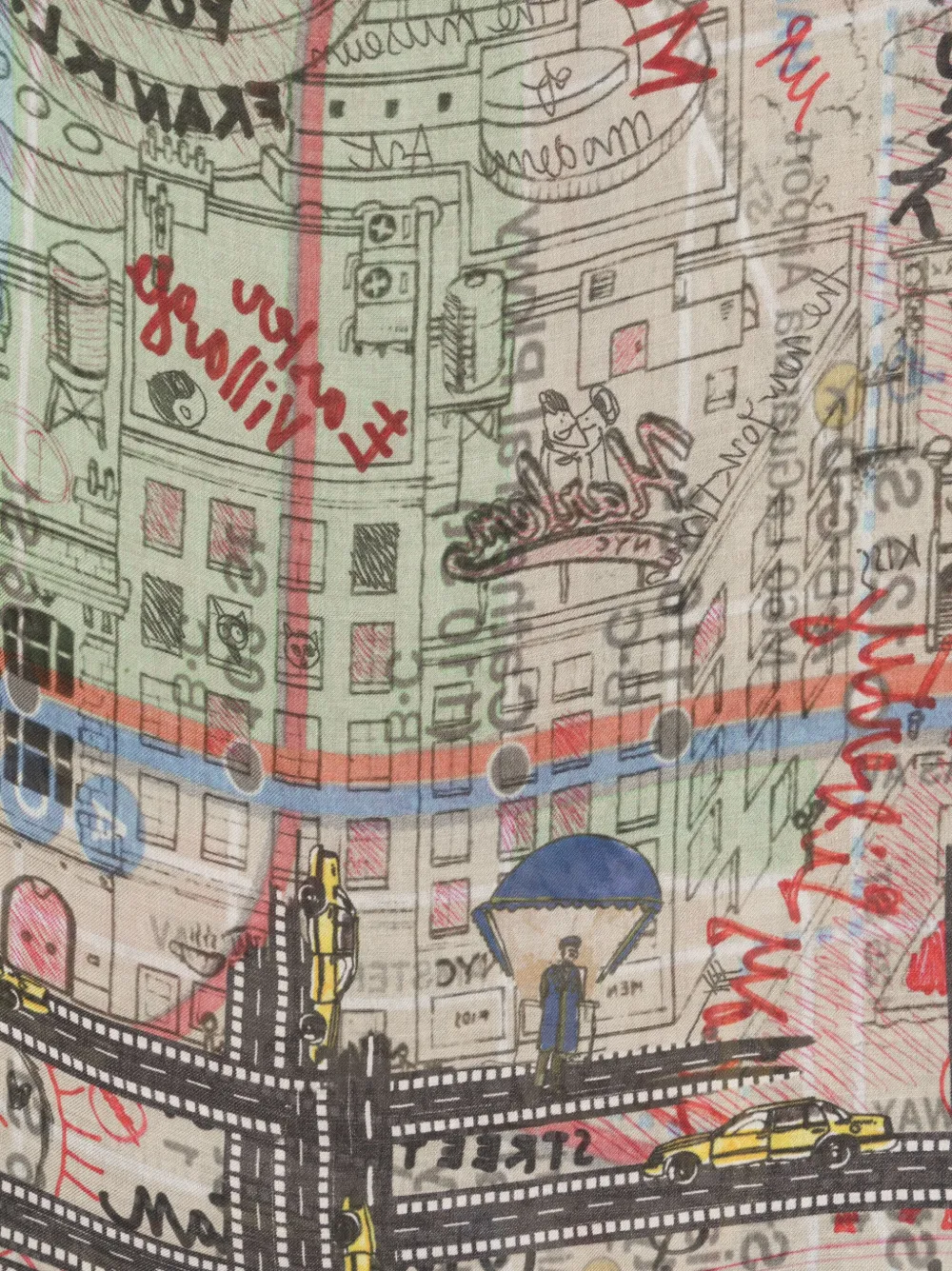 Faliero Sarti New York illustration-print scarf - Zwart