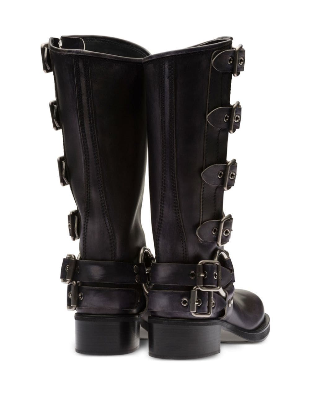 Shop Miu Miu Buckle-detail Leather Boots In Black