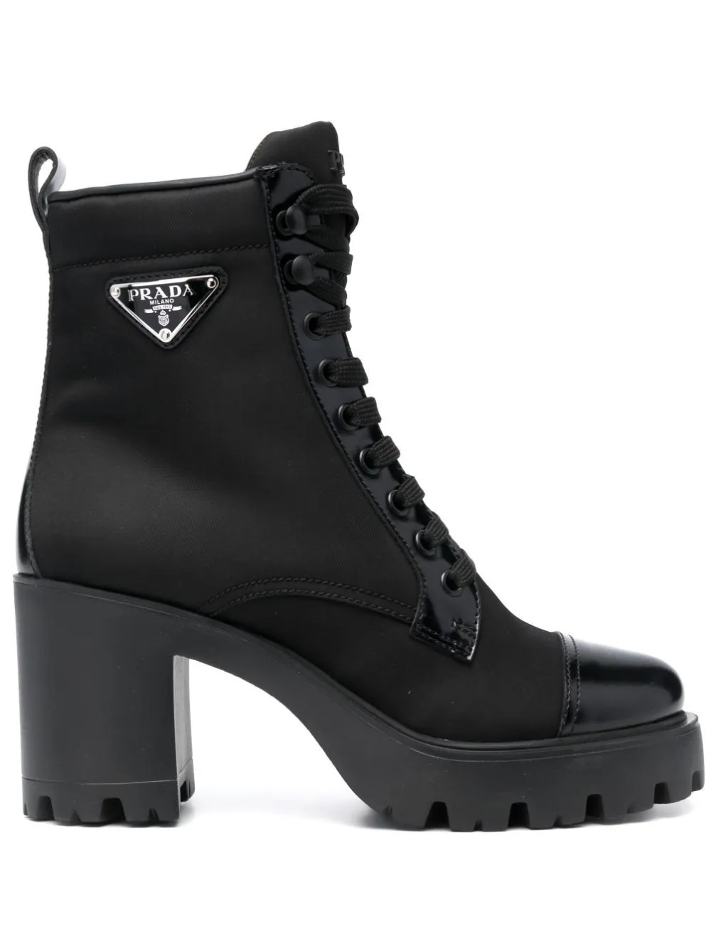 Prada Monolith Leather And Nylon Ankle Boots In Black