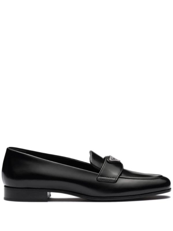 Prada logo plaque Leather Loafers Farfetch