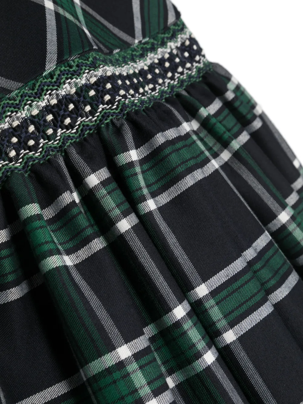 Siola Tartan-check Embroidered-waist Midi Dress In Green