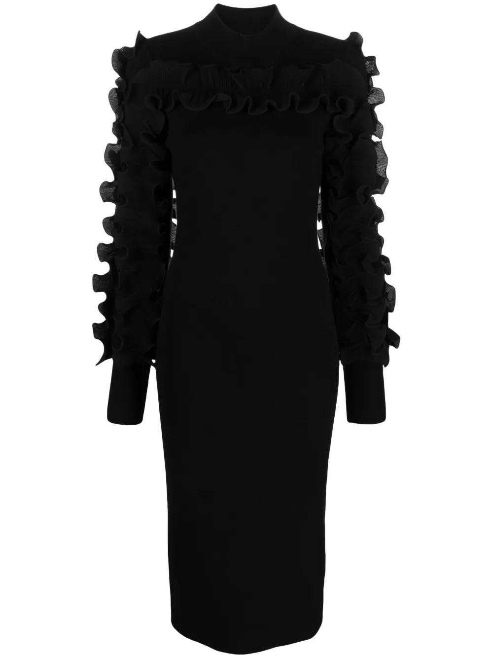 Essentiel Antwerp Midi-jurk met ruches Zwart