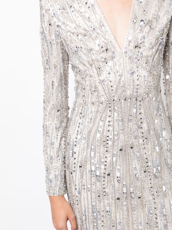 Luis Vuitton silver sequin dress with jeweled cross