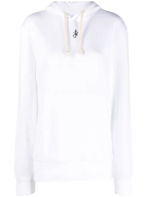 JW Anderson Logo-embroidered Cotton Blend Hoodie in White