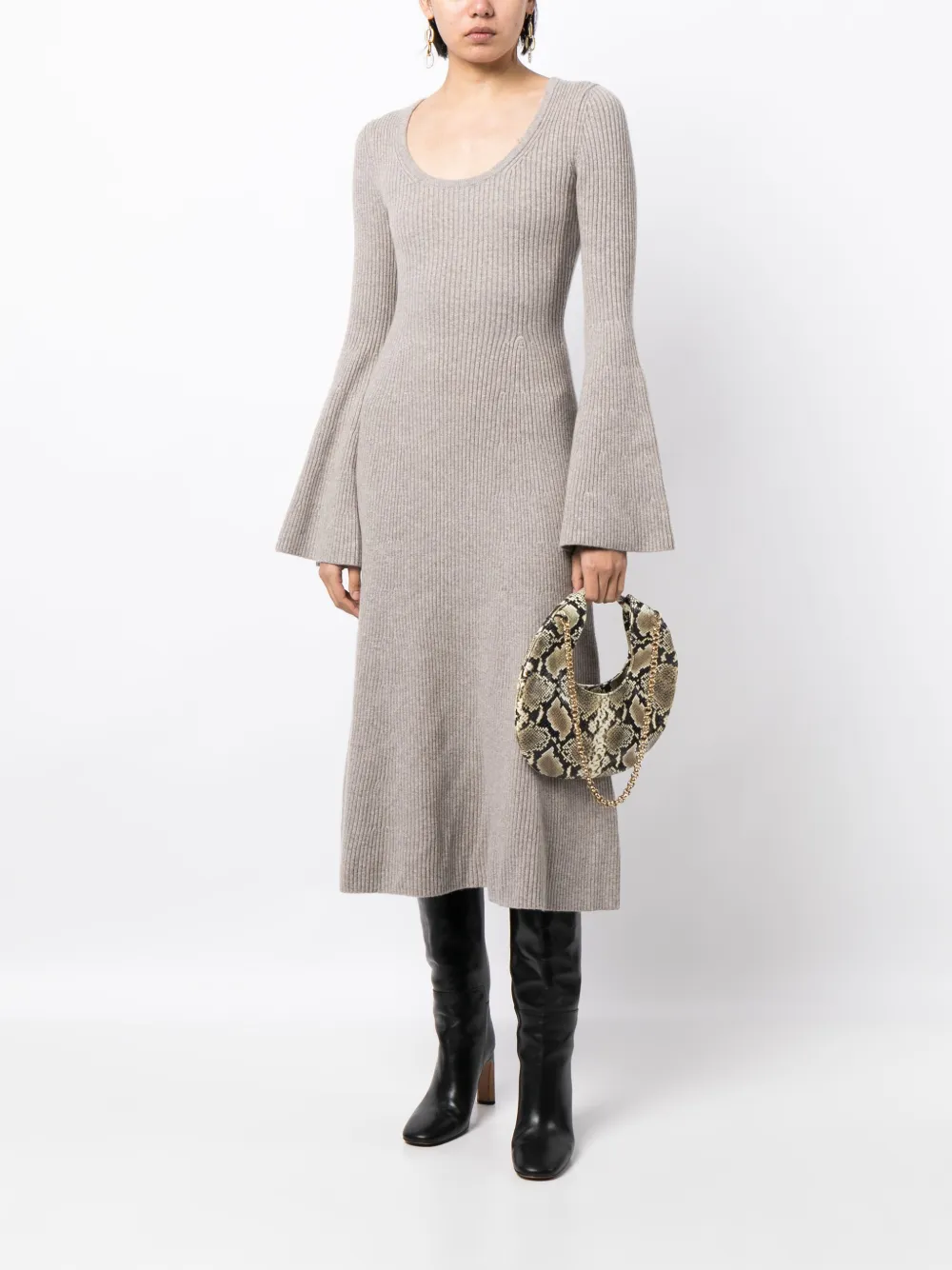 Shop Michael Kors Ribbed-knit Cashmere Blend Dress In Brown