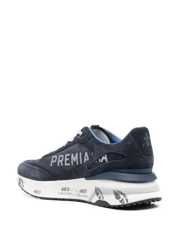 スニーカー PREMIATA Men Sneakers NOUS VAR 7229 Blue Nous Premiata Men's Retro Navy Blue Nylon and Suede Sneaker