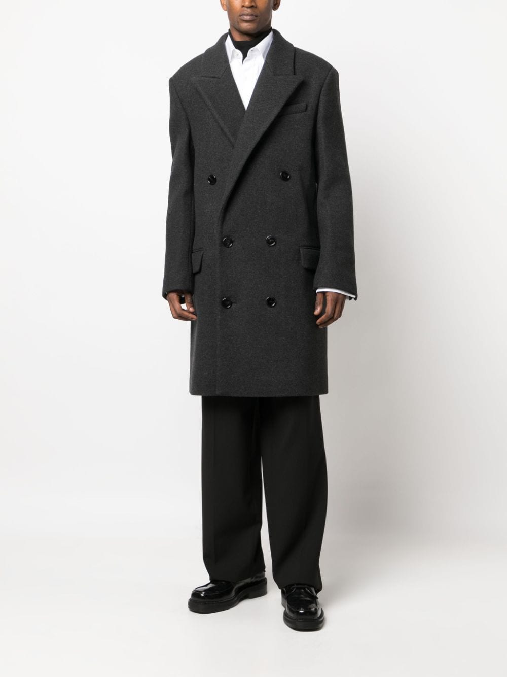 AMI Paris peak-lapel double-breasted coat - Grijs