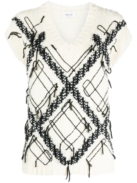 Aviù V-neck argyle intarsia-knit top