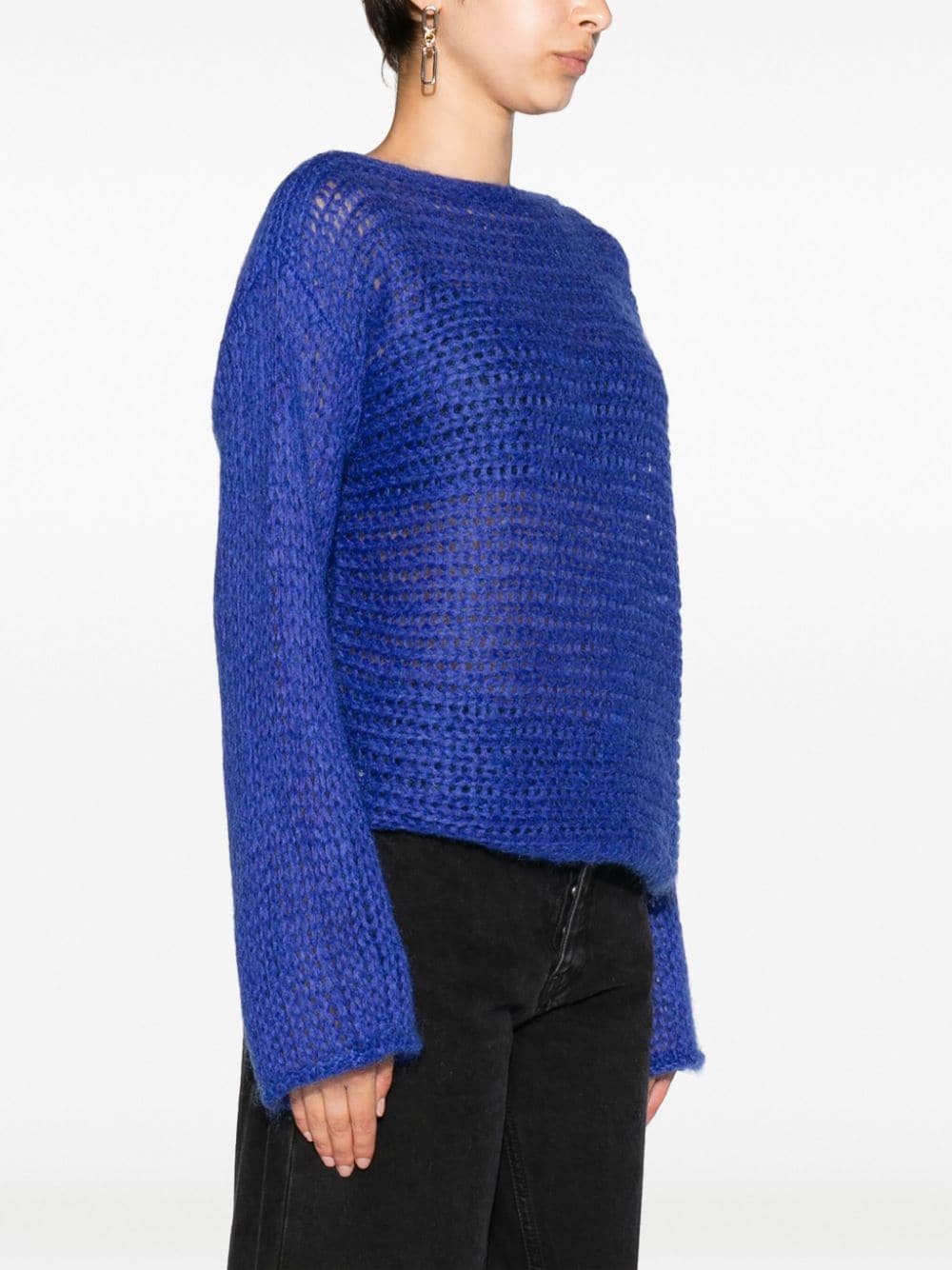 Shop Forte Forte Open-knit Mohair-blend Jumper In Blue