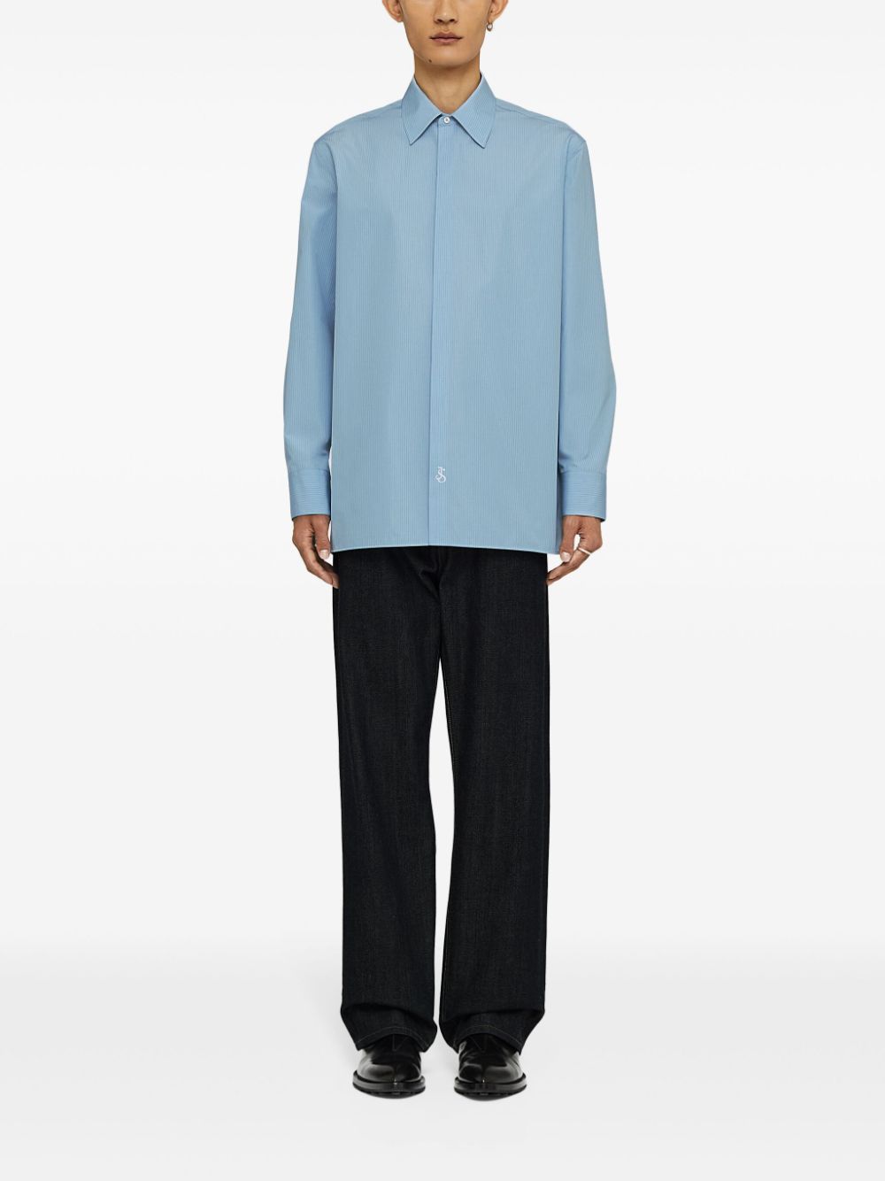 Jil Sander logo-embroidered pinstripe shirt - Blue