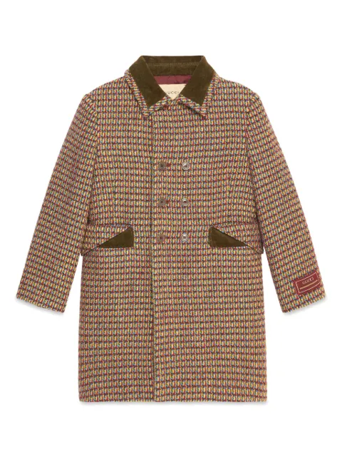 Gucci Kids logo-patch tweed wool coat