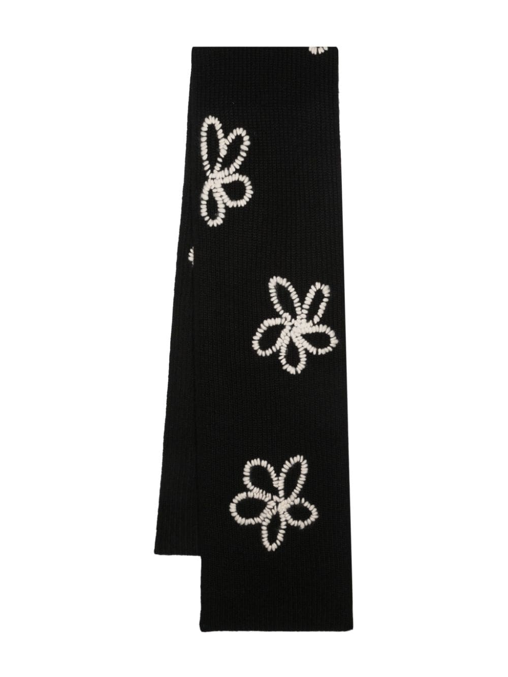 Essentiel Antwerp Sjaal met geborduurde bloemen Zwart