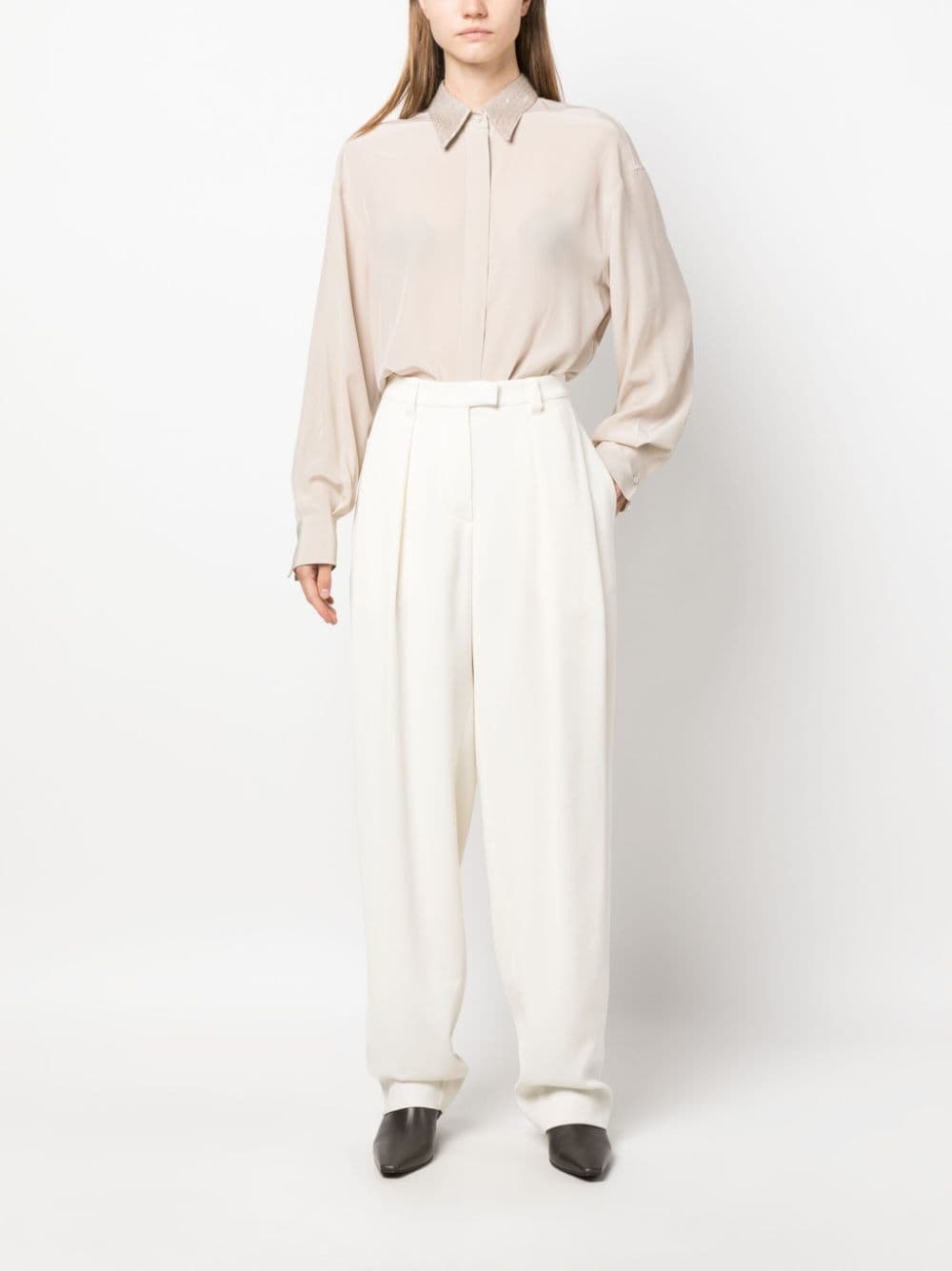 Shop Brunello Cucinelli High-waisted Tailored Trousers In White