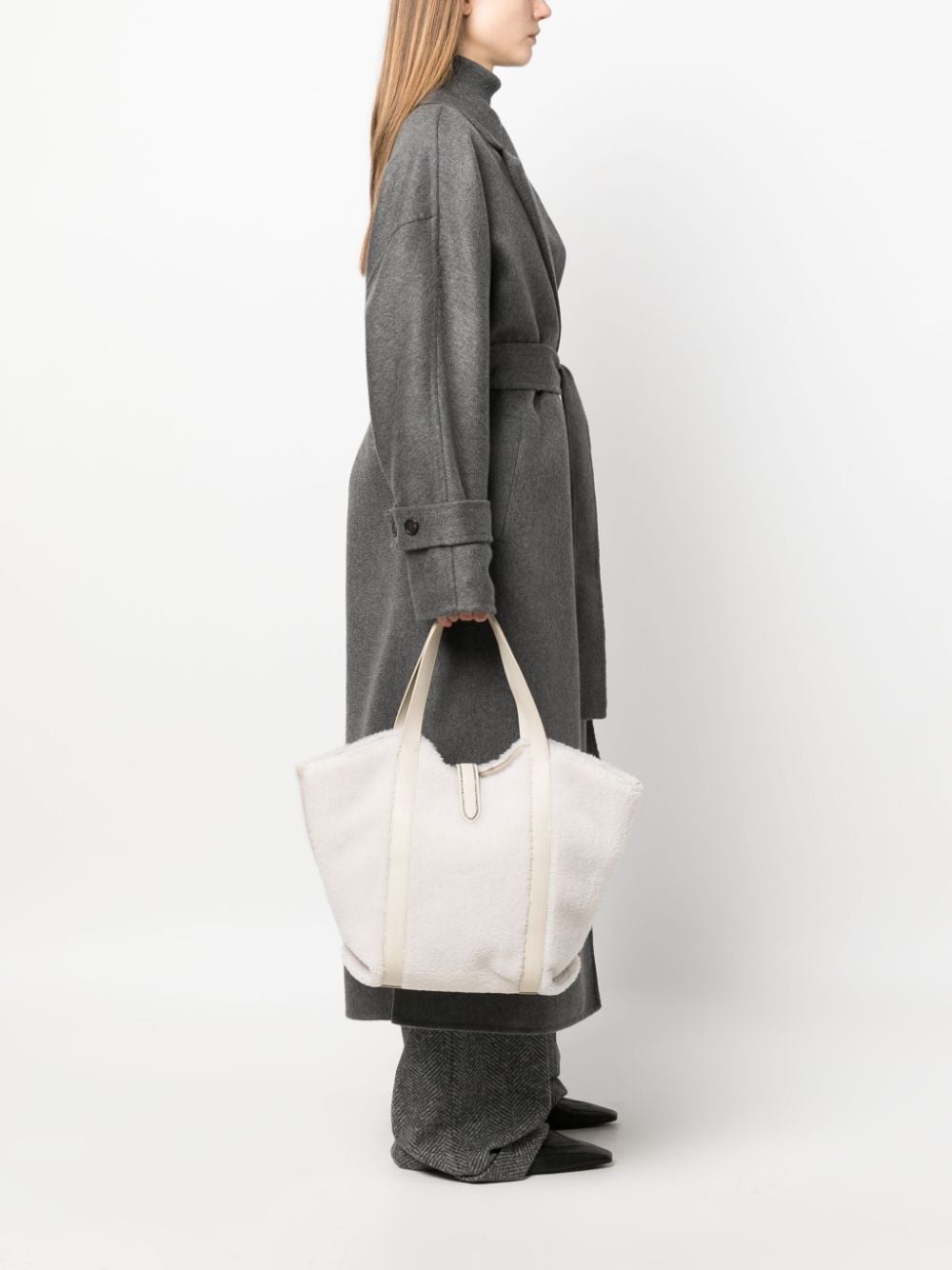 Shop Brunello Cucinelli Fleece-texture Tote Bag In White
