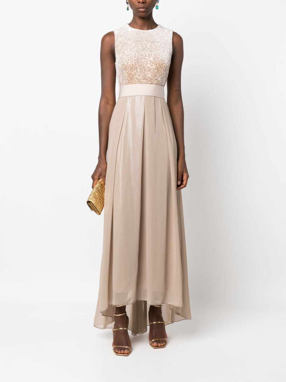 Shop Peserico Sequin-embellished Flared Long Dress In Nude