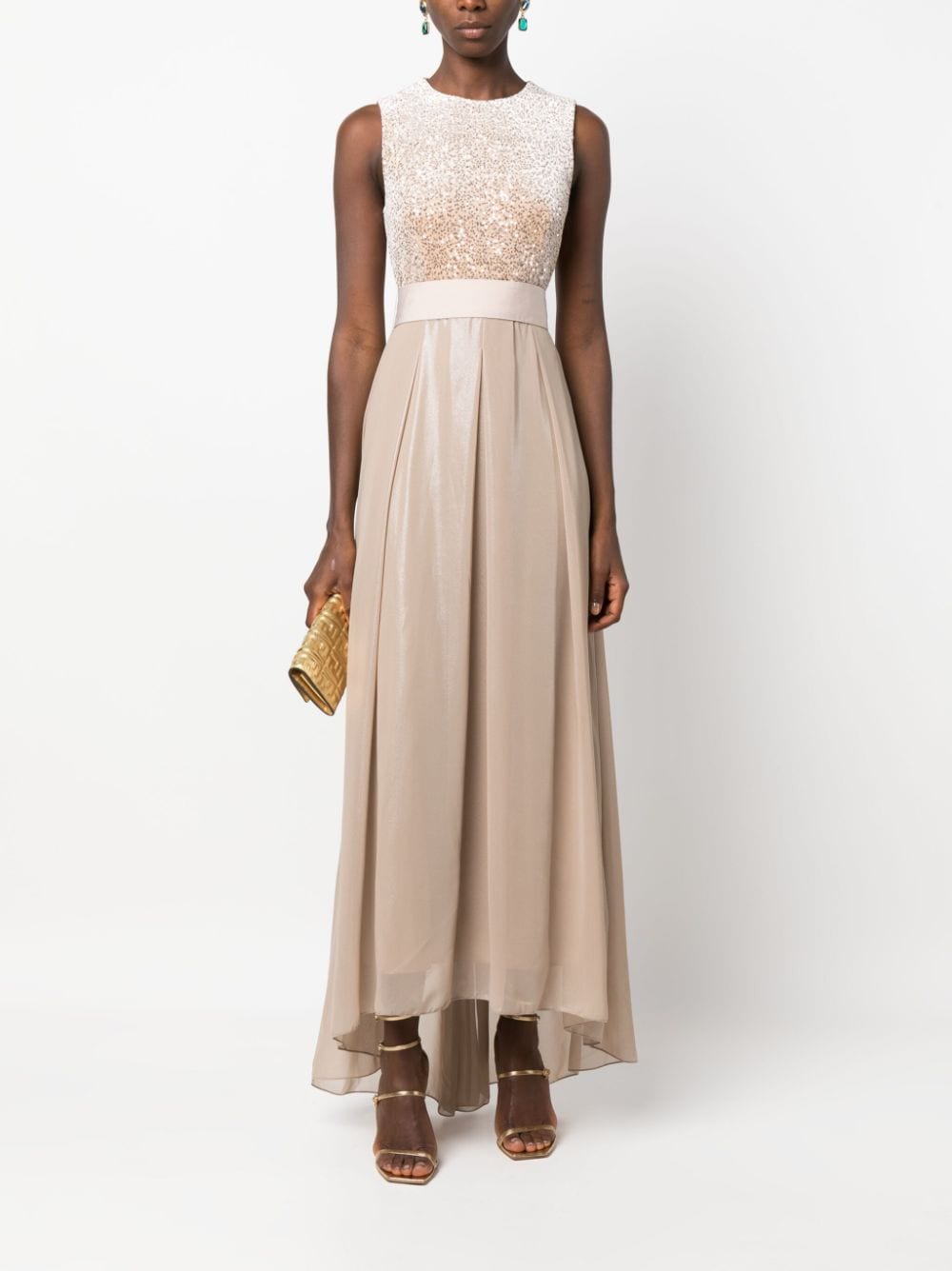 Peserico sequin-embellished flared long dress - Beige