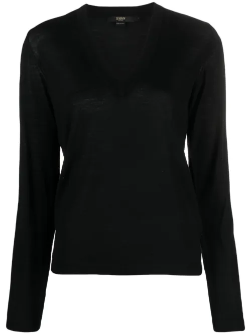 Pull fin à col v en laine - Seventy - Modalova