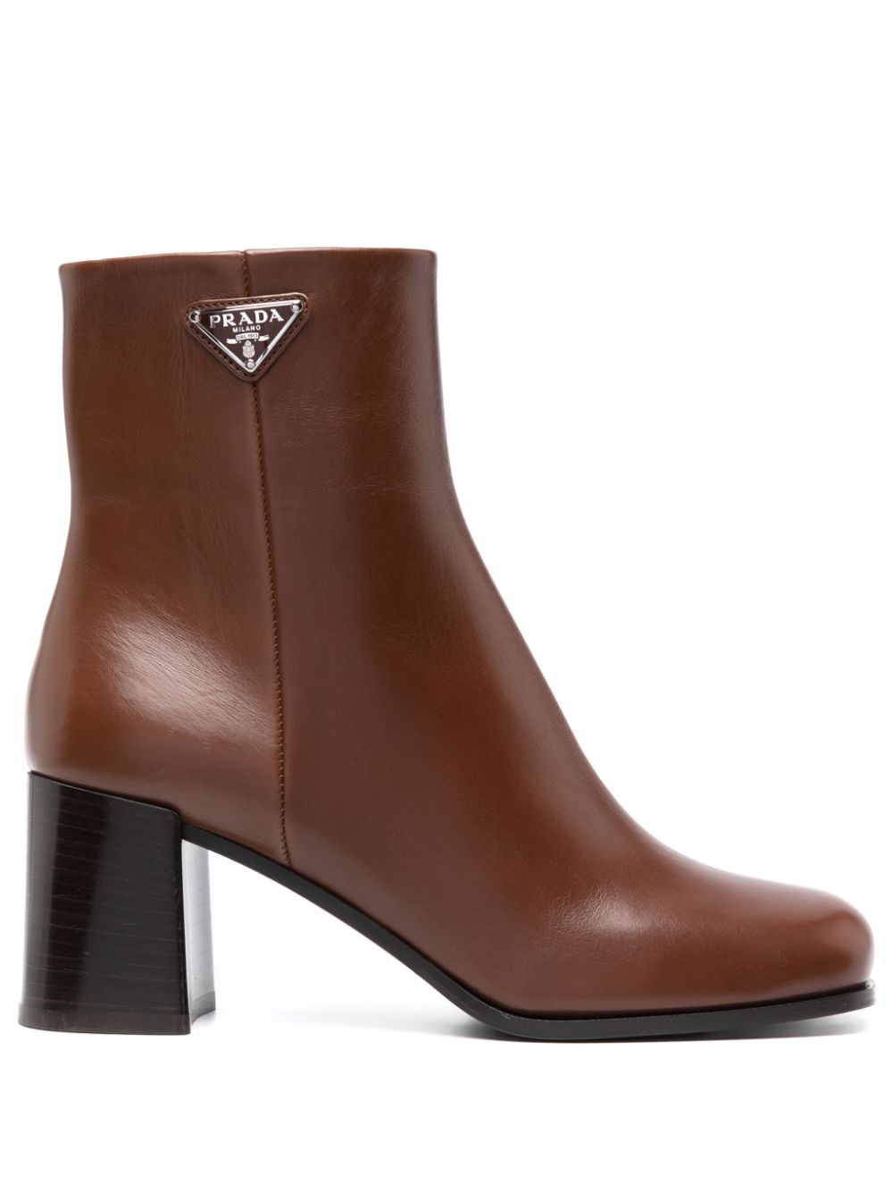 Prada Brown Leather Ankle Boots With Logo Triangle Women