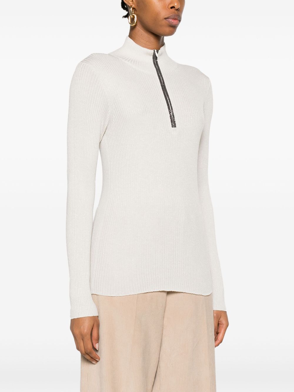 Brunello Cucinelli ribbed-knit half-zip top Women