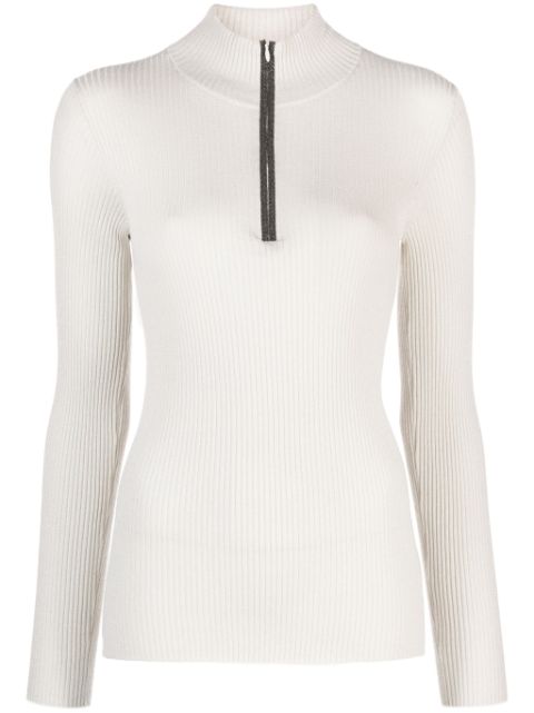 Brunello Cucinelli ribbed-knit half-zip top Women