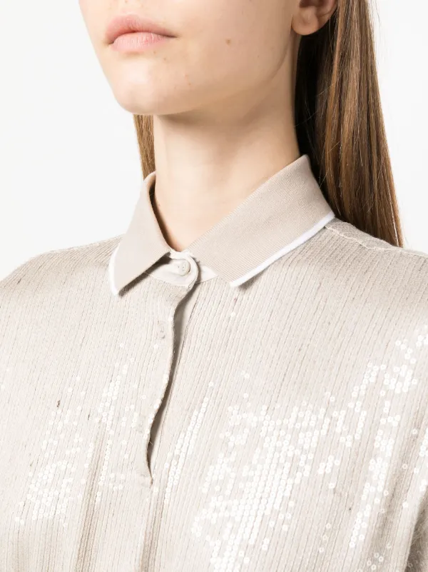 Brunello Cucinelli Sequin Embellishment Polo T-shirt