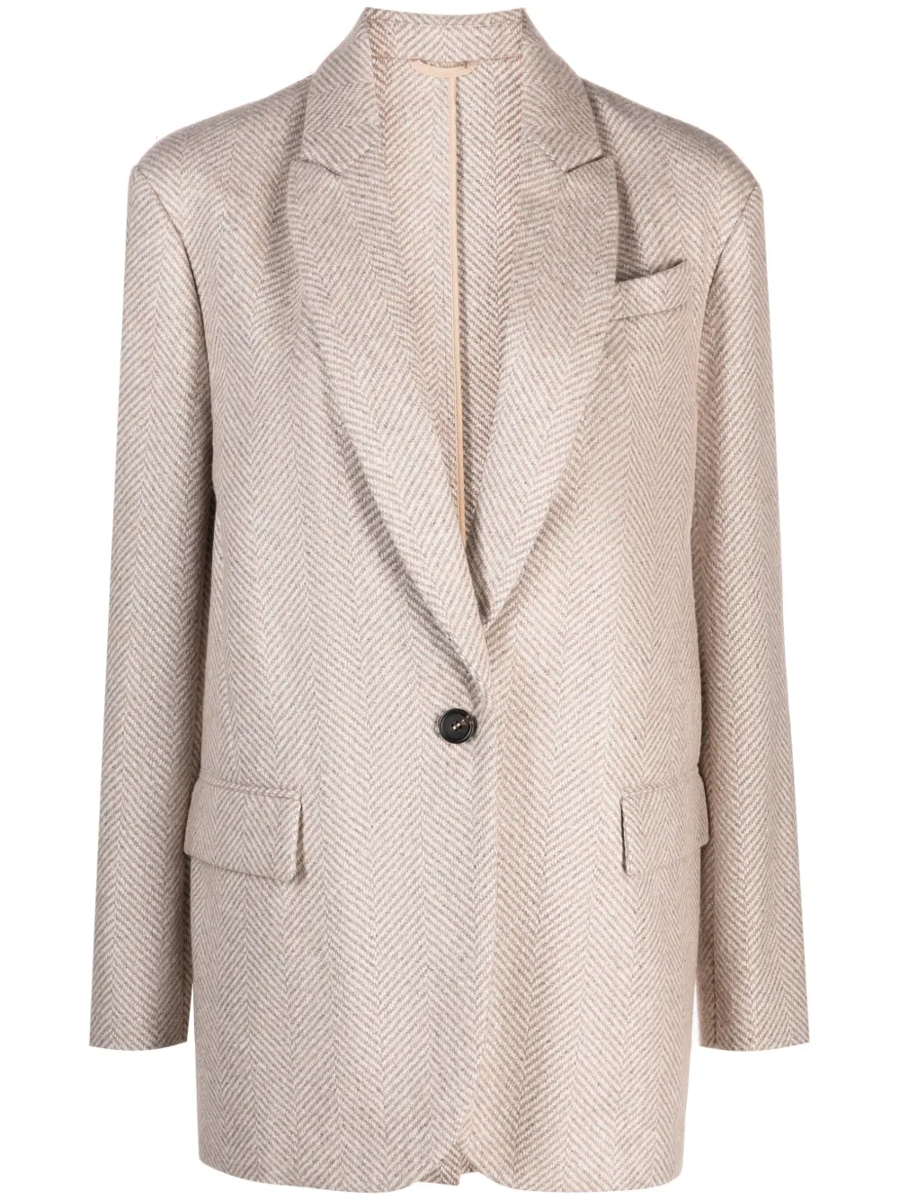 Brunello Cucinelli Herringbone-pattern Single-breasted Blazer In Neutrals