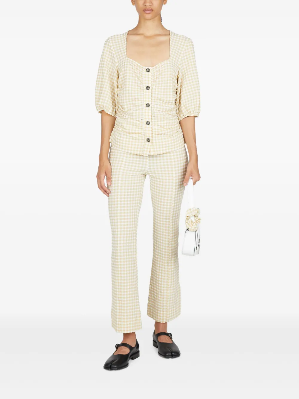 GANNI check-print blouse - Beige