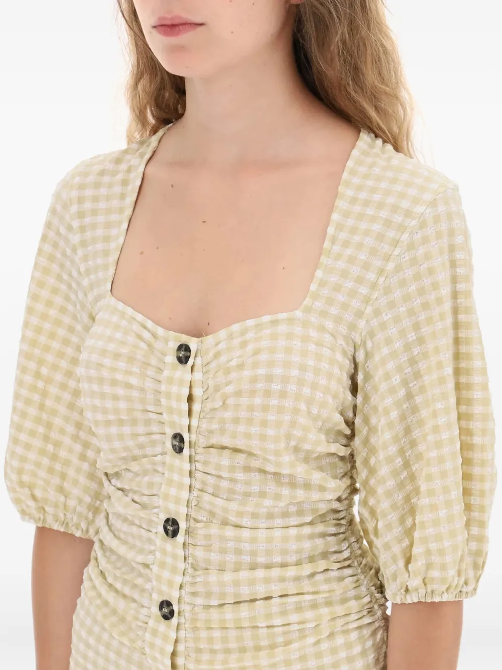 GANNI Geruite blouse Beige
