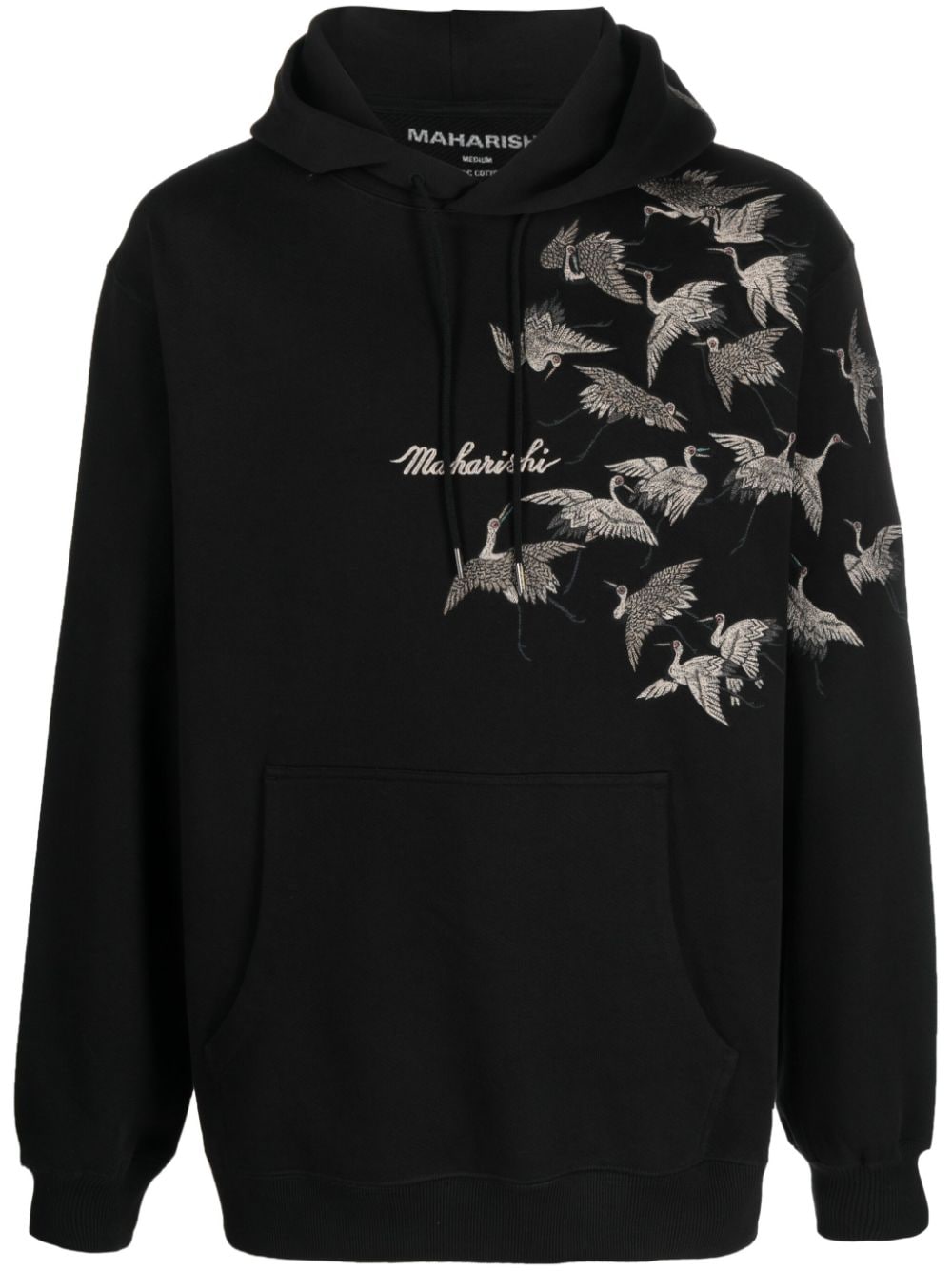 Maharishi Peace Cranes Logo-embroidered Cotton Hoodie In Black