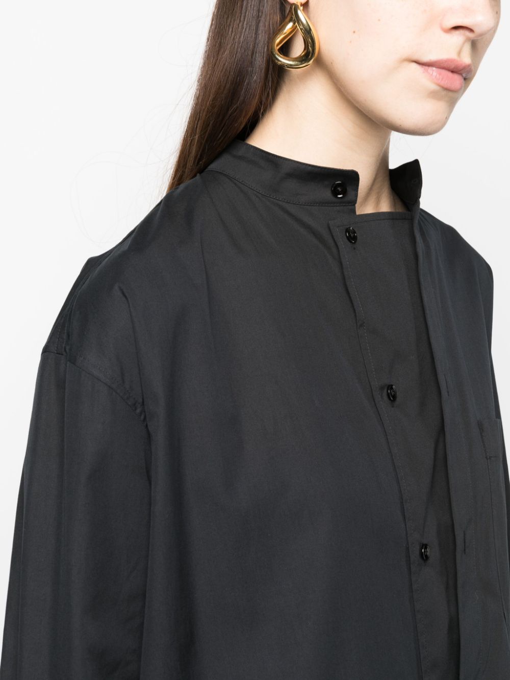 Shop Lemaire Band-collar Cotton Shirtdress In Black
