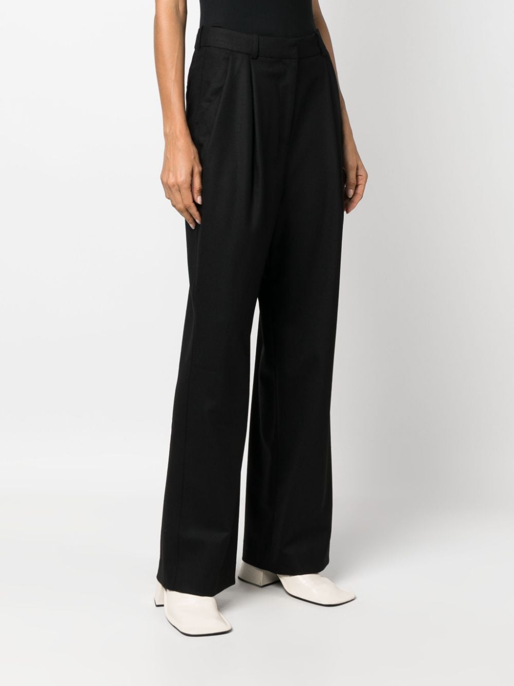 Shop Loulou Studio Solo Pleated Flared Trousers In Black
