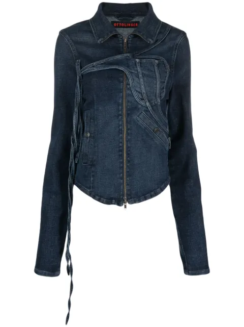 Ottolinger Denim jack met rits en logo applicatie