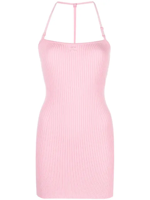 Courrèges logo-embroidered halterneck minidress
