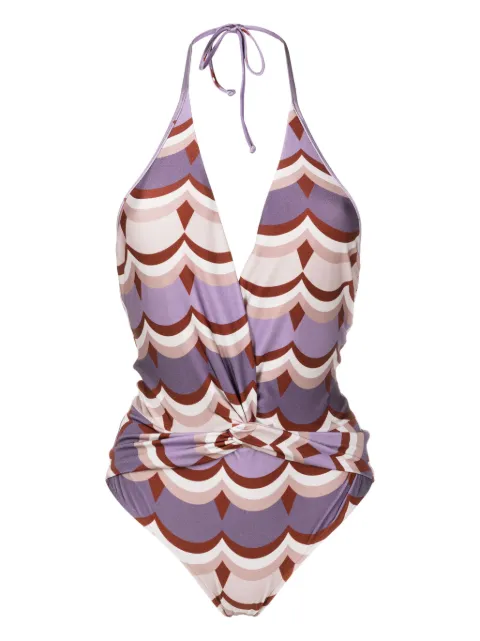 Adriana Degreas Ondas Vintage-print halterneck swimsuit