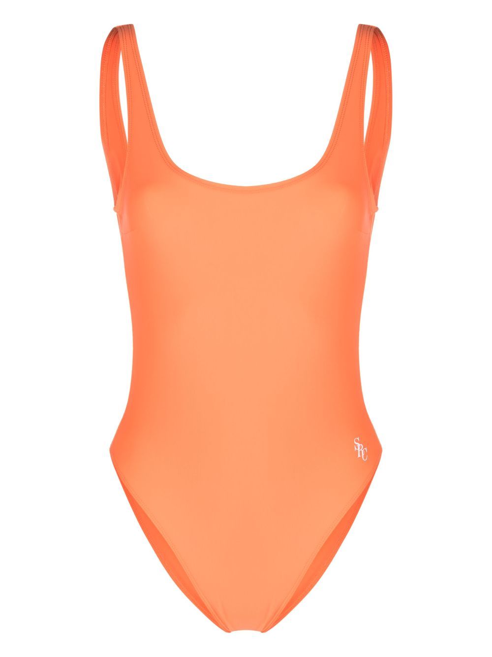 Shop Sporty And Rich Logo-print Open-back Swimsuit In Orange