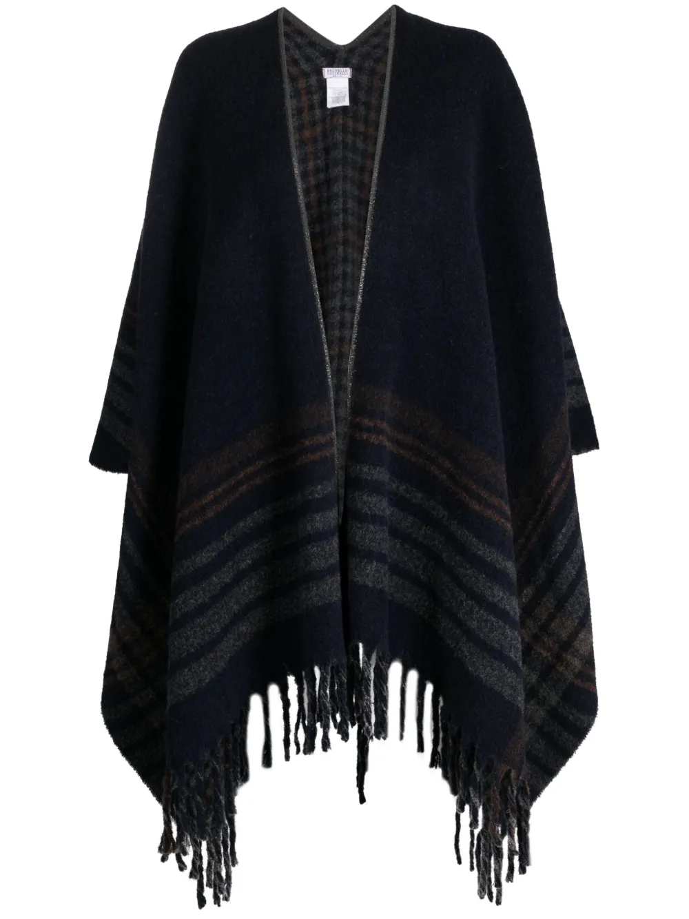 Brunello Cucinelli Fringed Alpaca Wool-blend Cape In Blue