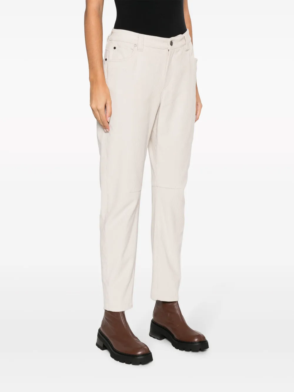 Brunello Cucinelli Women's Comfort Cotton Corduroy Tapered Five Pocket Trousers With Shiny Tab In Neutrals