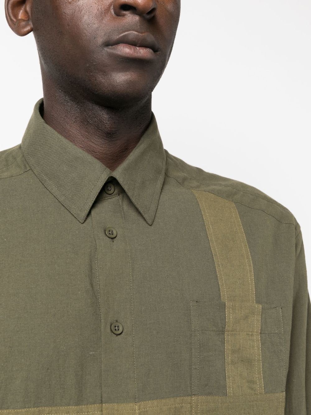 Shop Craig Green Geometric-panelled Cotton Shirt In Green