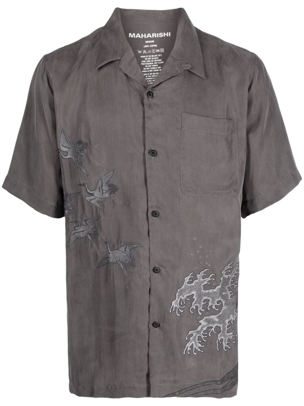 Maharishi Flying Cranes Embroidered Short-sleeved Shirt In Grey