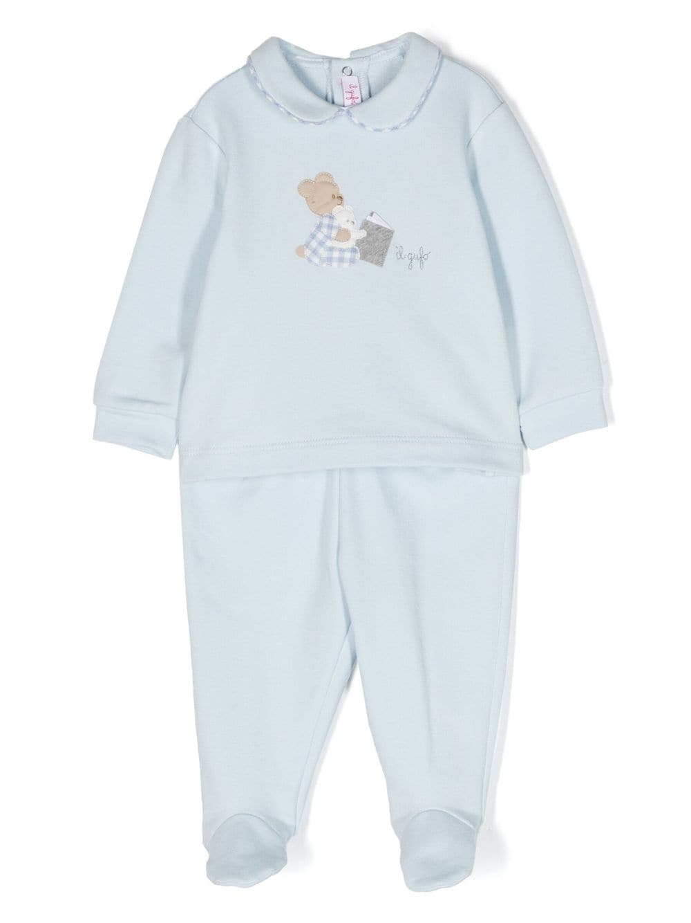 Il Gufo Embroidered-logo Stretch-cotton Babygrow Set In Blue