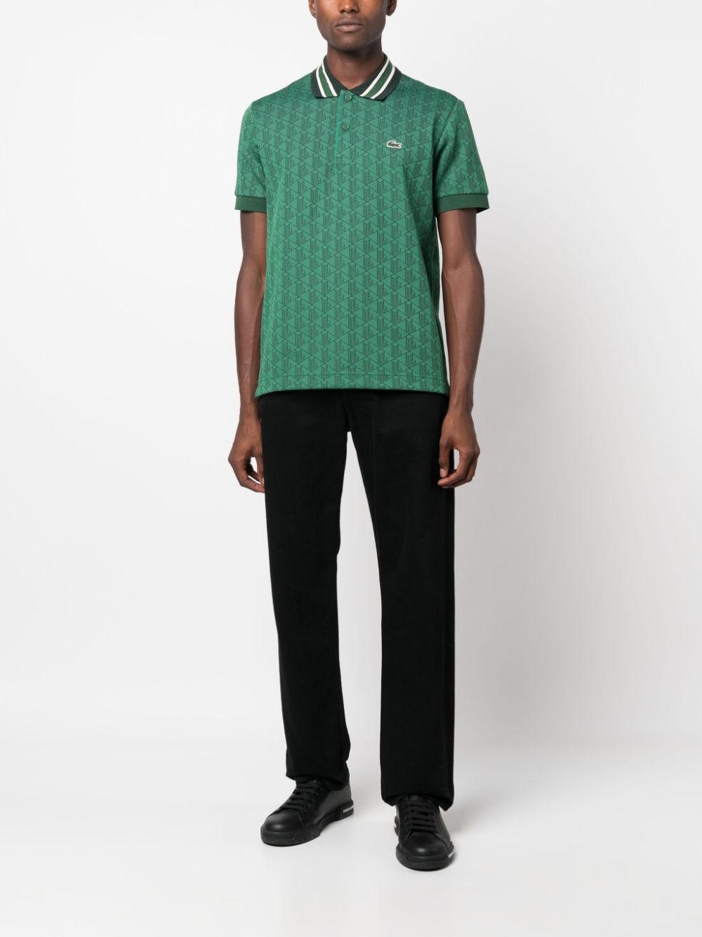 Lacoste monogram-pattern polo shirt - Groen
