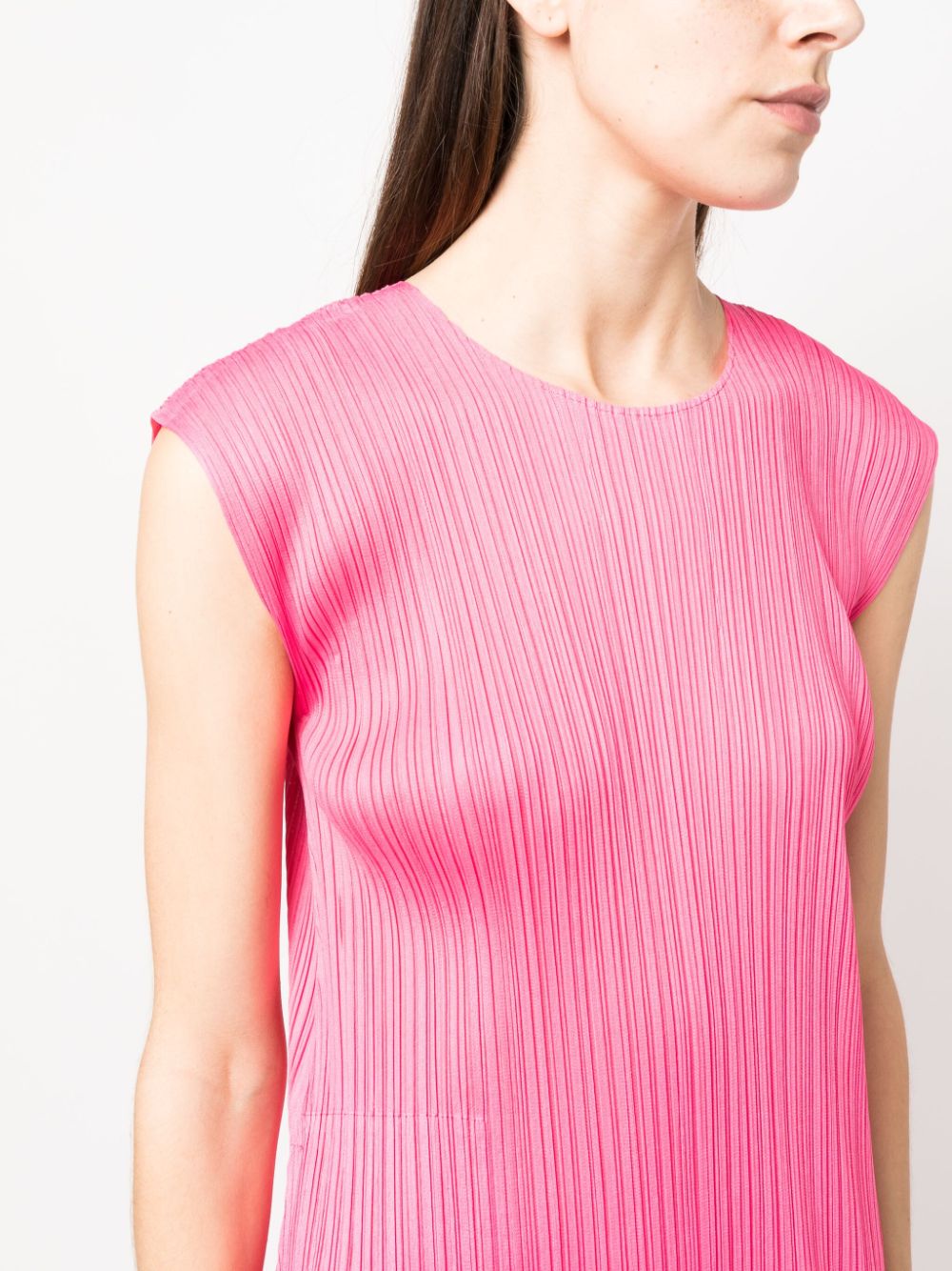 Shop Issey Miyake Plissé-effect Sleeveless Midi Dress In Pink