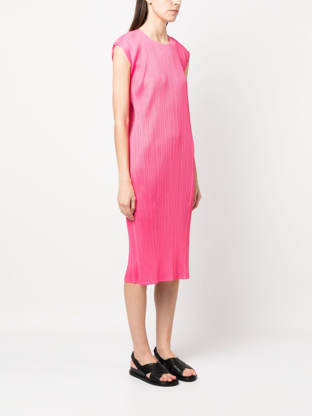 Shop Issey Miyake Plissé-effect Sleeveless Midi Dress In Pink
