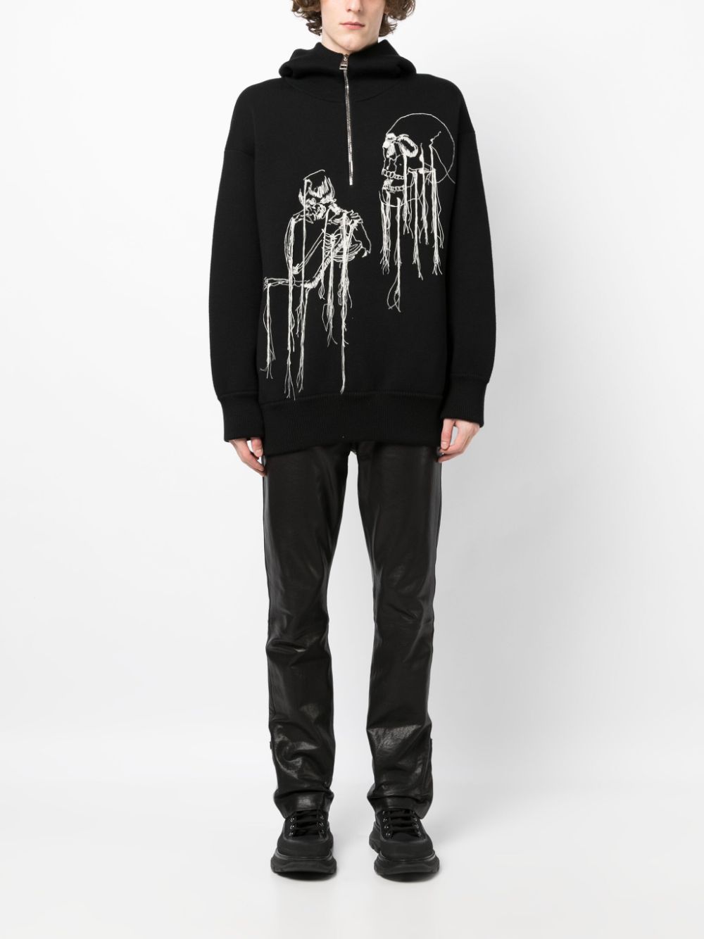 Alexander McQueen skull-print knitted hoodie - Zwart