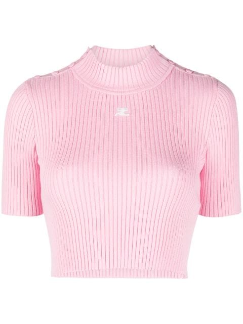 Courrèges logo-embroidered ribbed crop top
