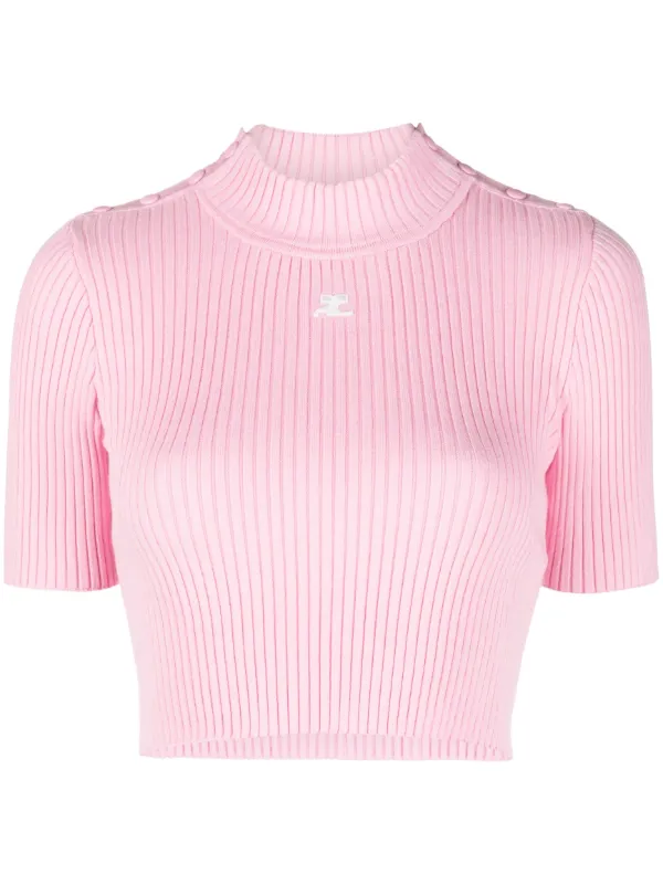 完璧すぎるが故三度も logo-embroidered Courrèges Ribbed FARFETCH | Pink | Top Crop トップス