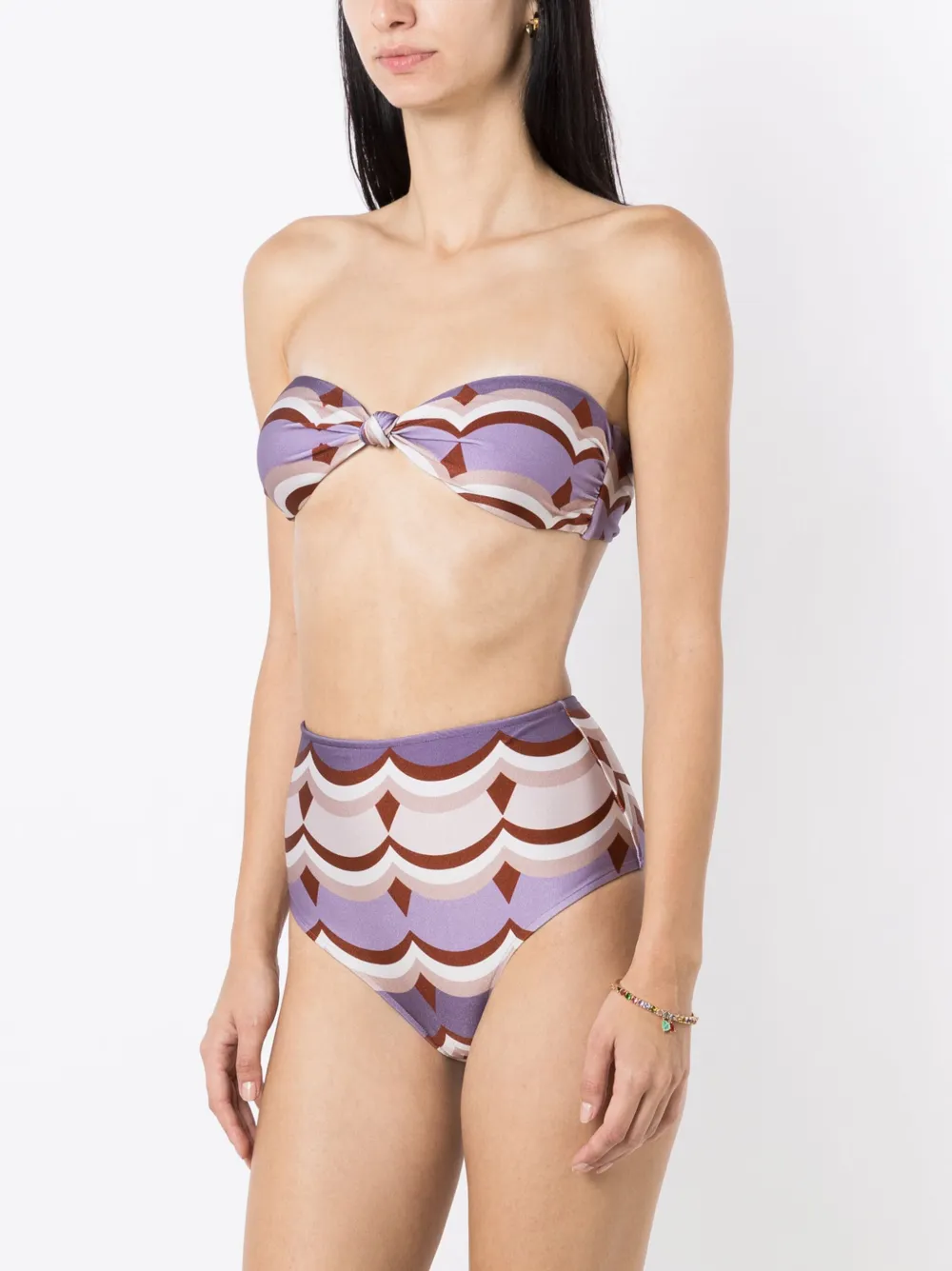 Shop Adriana Degreas Ondas Vintage-print Strapless Bikini In Purple