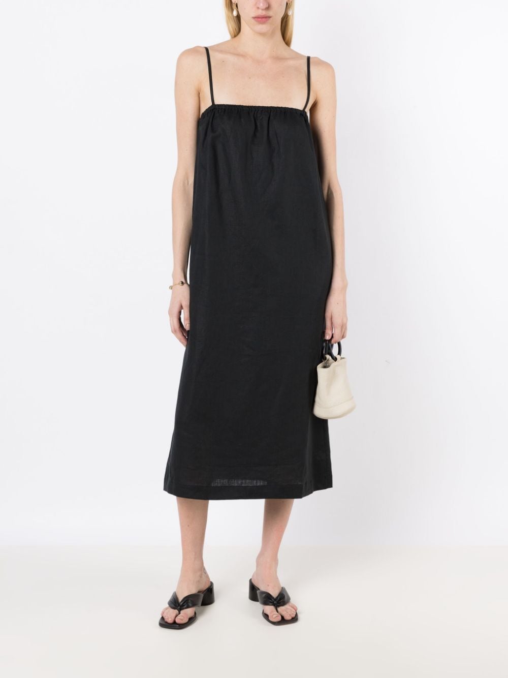 Shop Adriana Degreas Square-neck Linen Midi Dress In Black