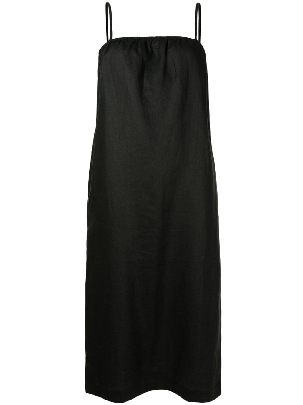 Adriana Degreas Square-neck Linen Midi Dress In Black