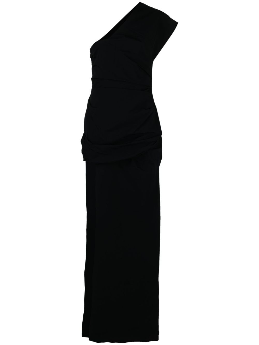 Shop Christopher Esber Gathered Asymmetric Silk Gown In Black